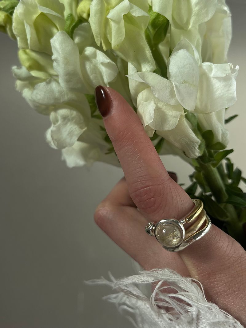 NOTE RING GOLD(silver+16K gold plated, rutilated quartz)