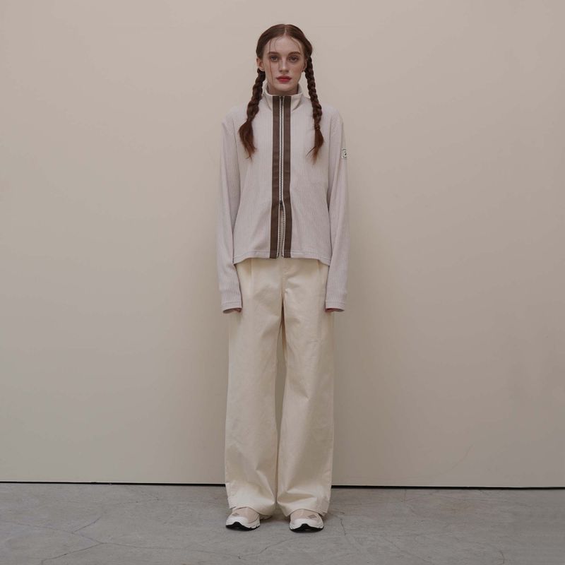 Brown Leather Block Zip-up