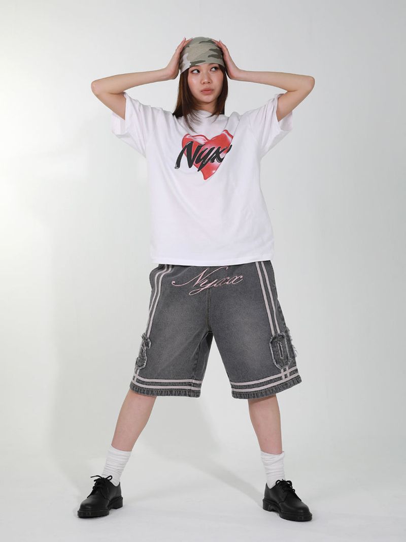 BASKETBALL DENIM HALF PANTS (GREY)