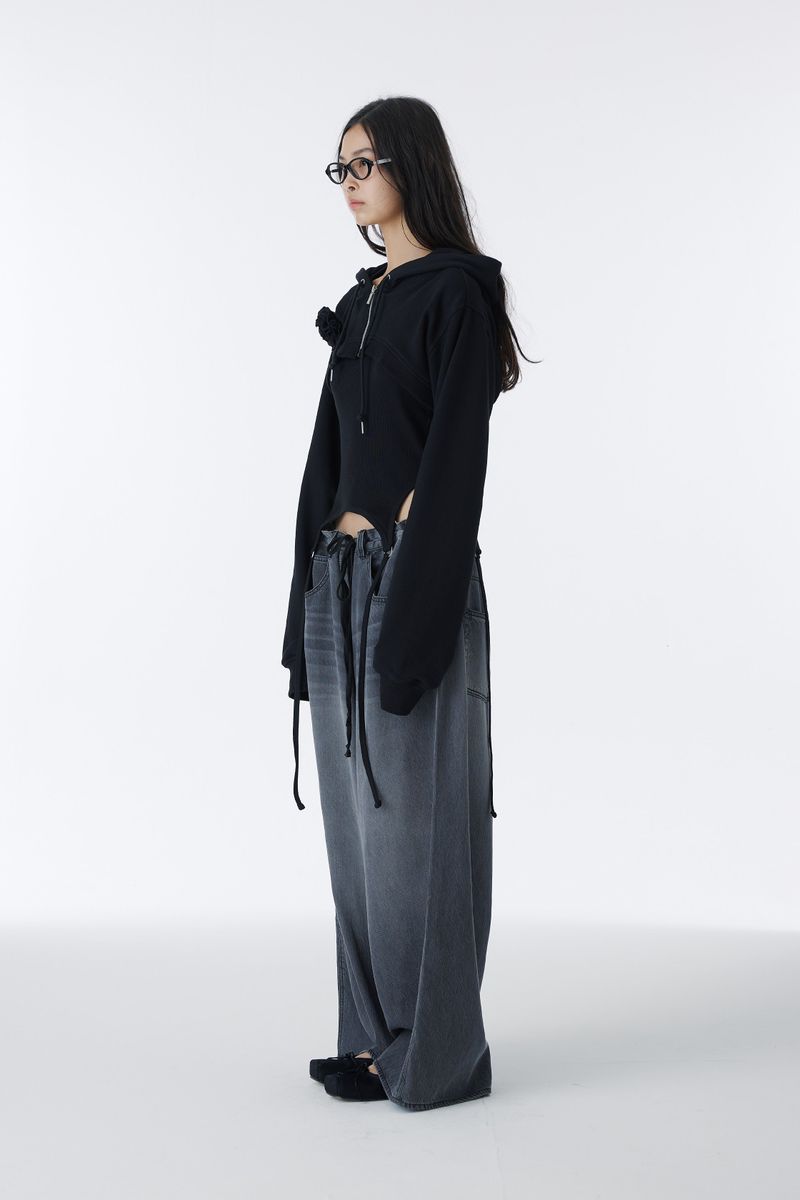 CORSAJE CROP ZIP-UP HOODIE (BLACK)