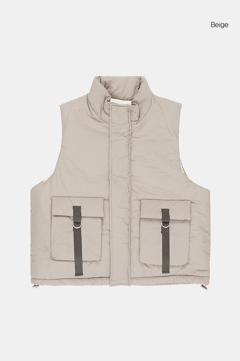 High-neck strap pocket padding vest