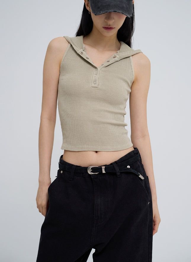 Julie Pig Ribbed Snap Hood Sleeveless