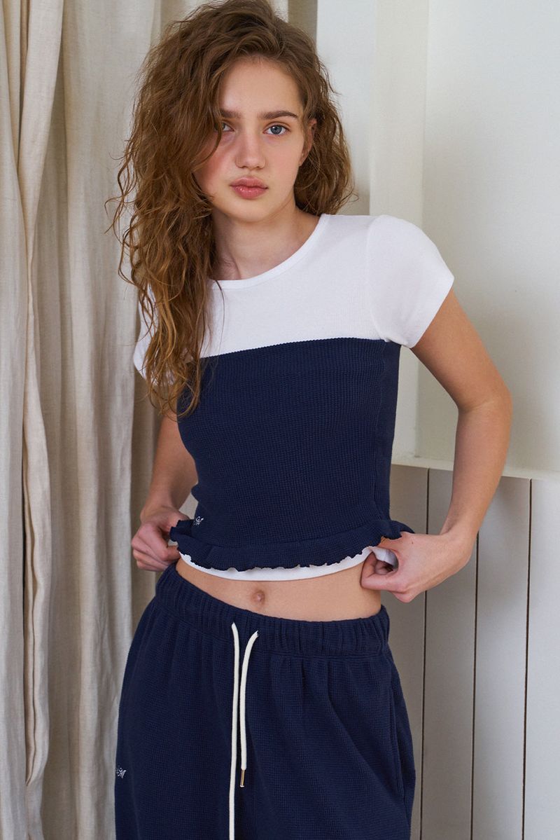 WITHOUTSUMMER（ウィズアウトサマー）の「Waffle comfort top_navy（Tops）」