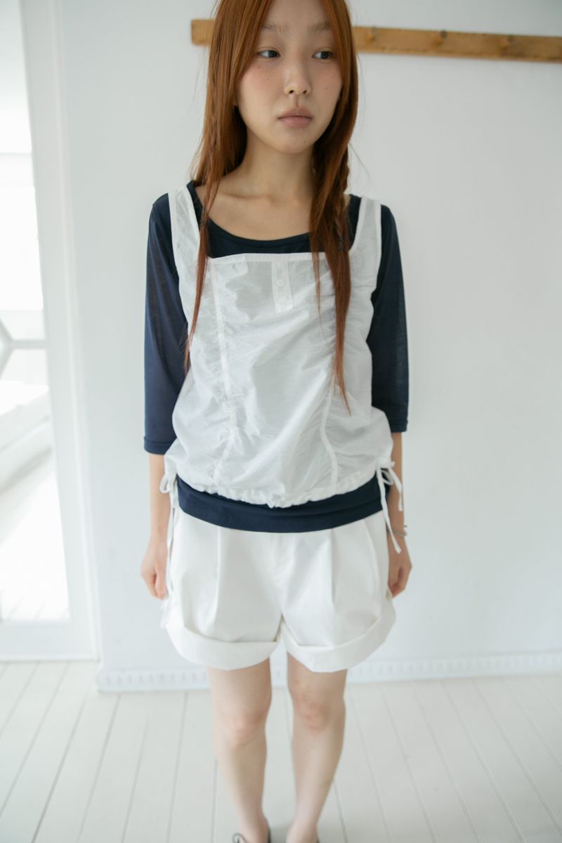 button shirring square neck sleeveless top(2colors)