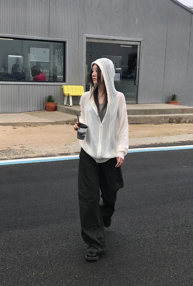 TWISTED KNIT HOOD ZIP-UP