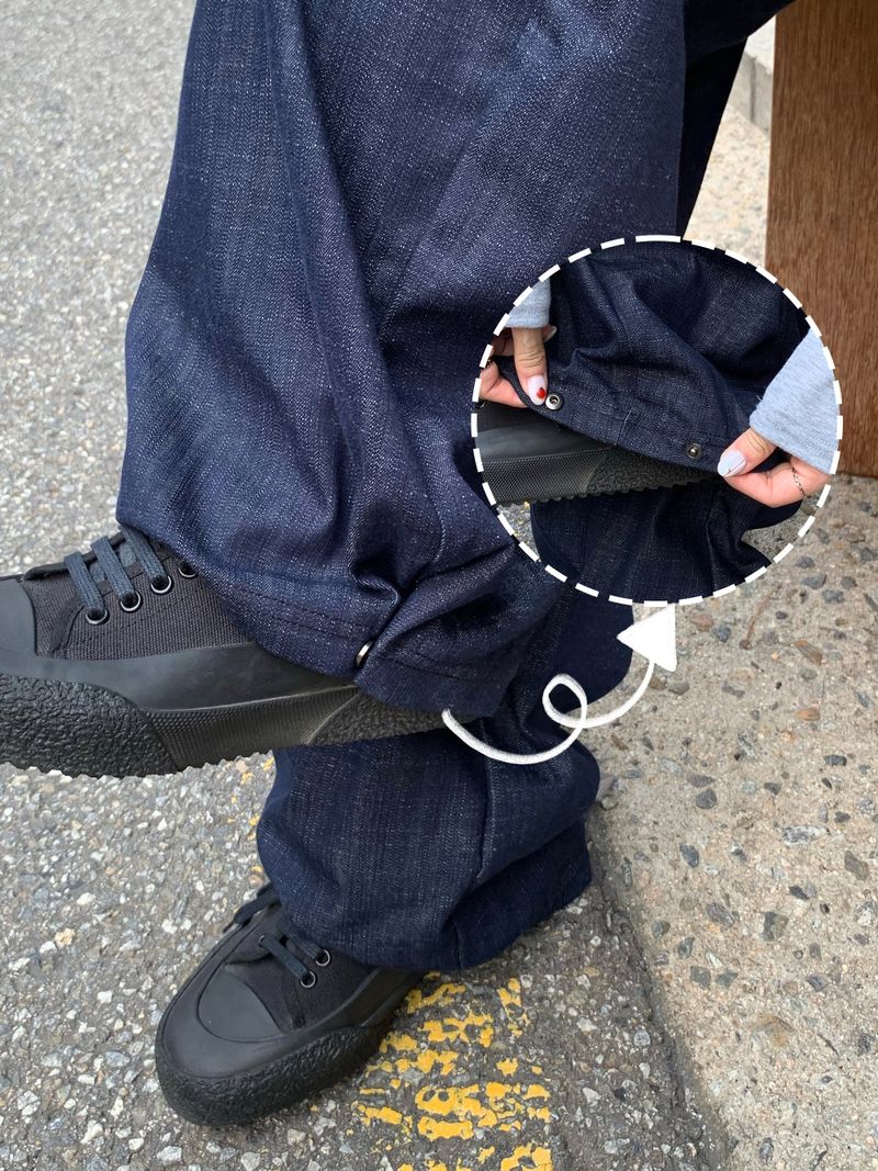 Snap Non-Fade Denim String Wide Pants (2 colors)