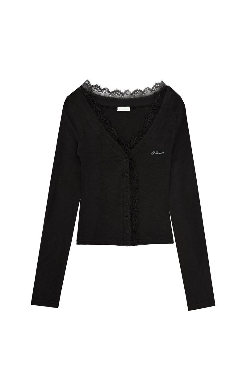 Kleesier（クリーシーア）の「Cream donuts sheer cardigan, Black（Tops）」