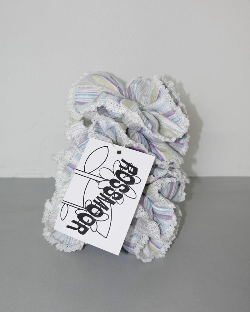 Romantic stripe ruffle scrunchie