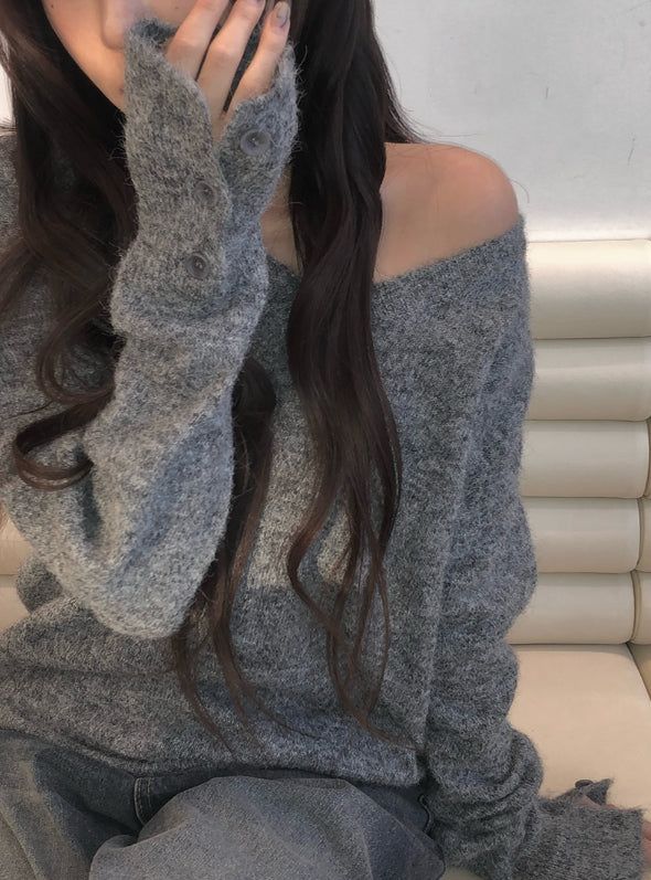 Baran Wool Loose Fit Long Sleeve Button Knit