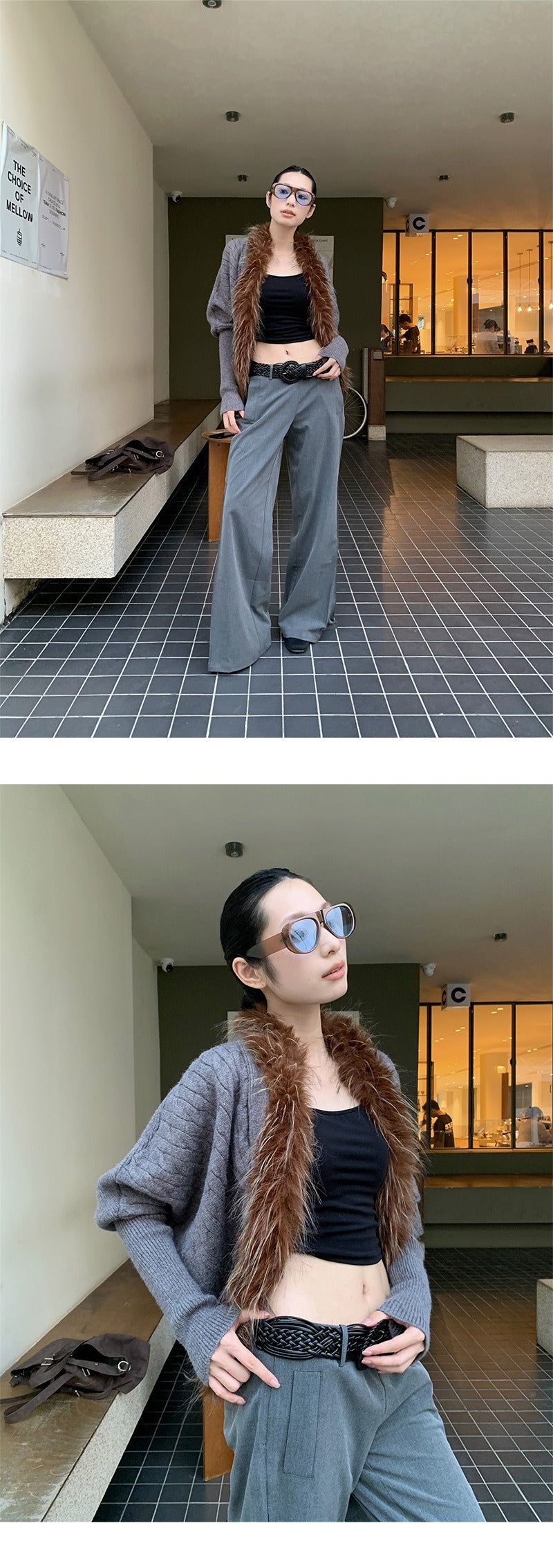 Batwing Fur No Collar Knit Cardigan