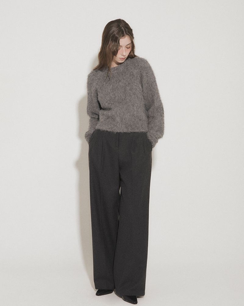 WOOL DOUBLE PLEATED SLACKS [CHARCOAL]