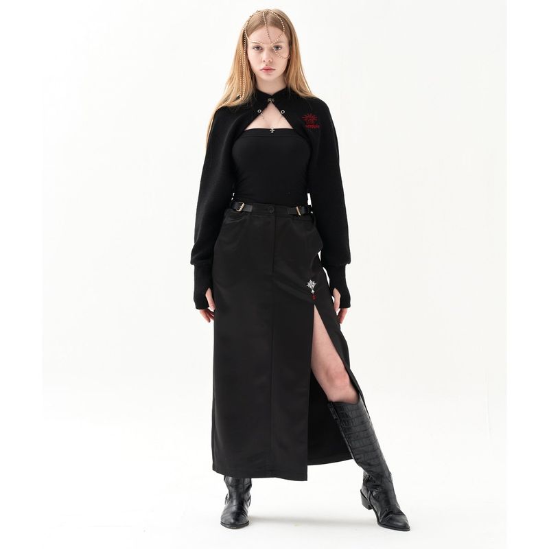 211-BUCKLE SATIN SLIT SKIRT