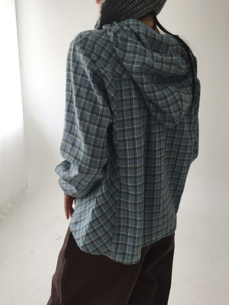 Cotton checked hooded shirt