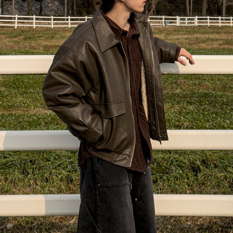Lining fur oversized leather jumper
