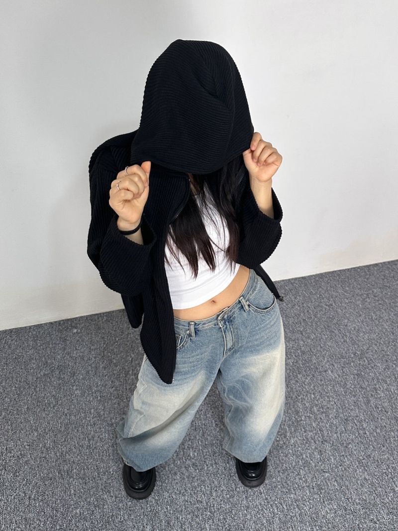 [UNISEX] BASIC OVERSIZED LOOSE BIG HOOD ZIP-UP - 2 COLOR