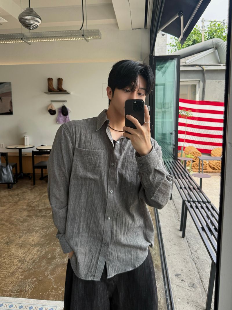 Mist checkered long sleeve shirt