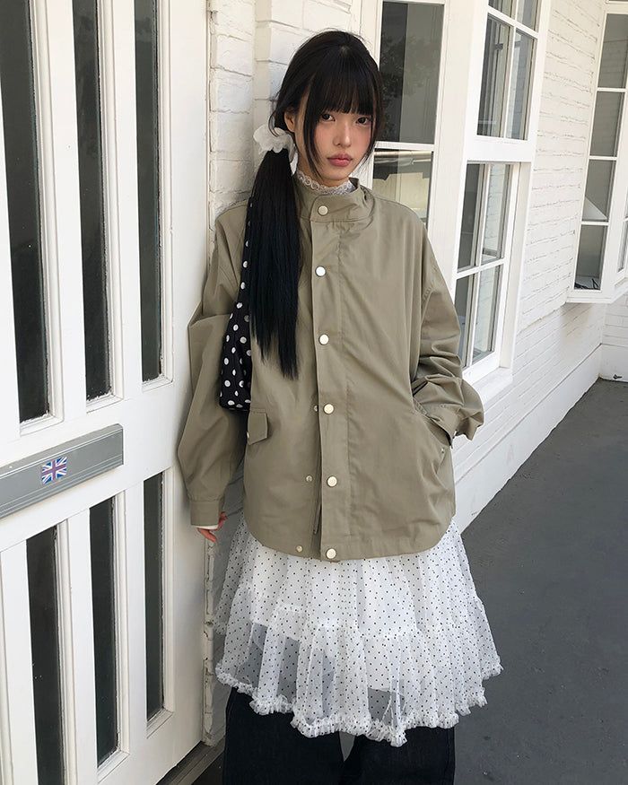 Henlo High-Neck Vintage Oversized Field Jacket