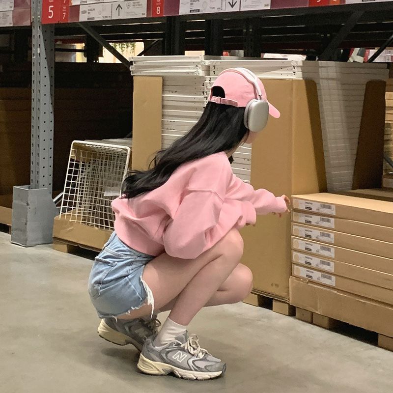 [Bellide made] Pastel V-neck cropped sweatshirt