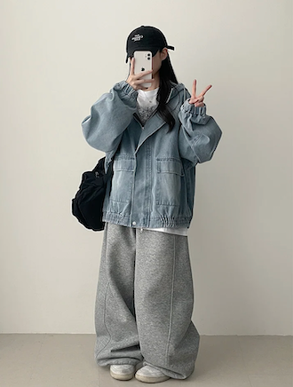 Delt Boxy Fit Two-Way Denim Hooded Jumper