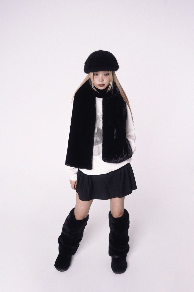 Ribbon Muffler_Fur black