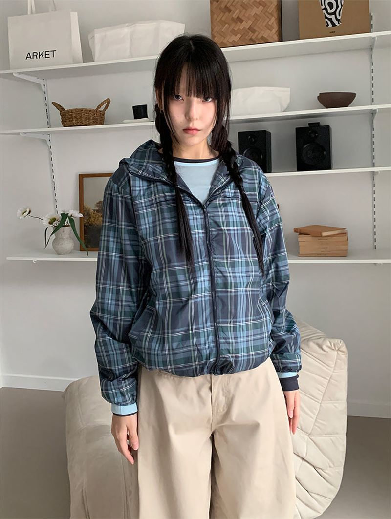 CHECK HOOD WIND JUMPER (3C)