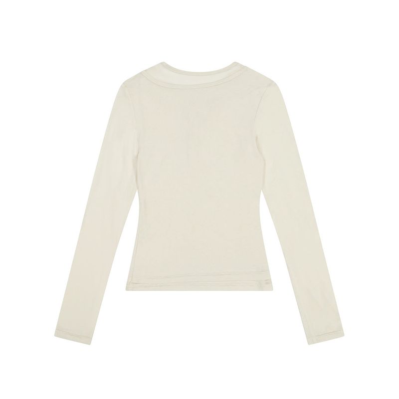 (DUC) Henley-Neck Double-Layer Long Sleeve Off White