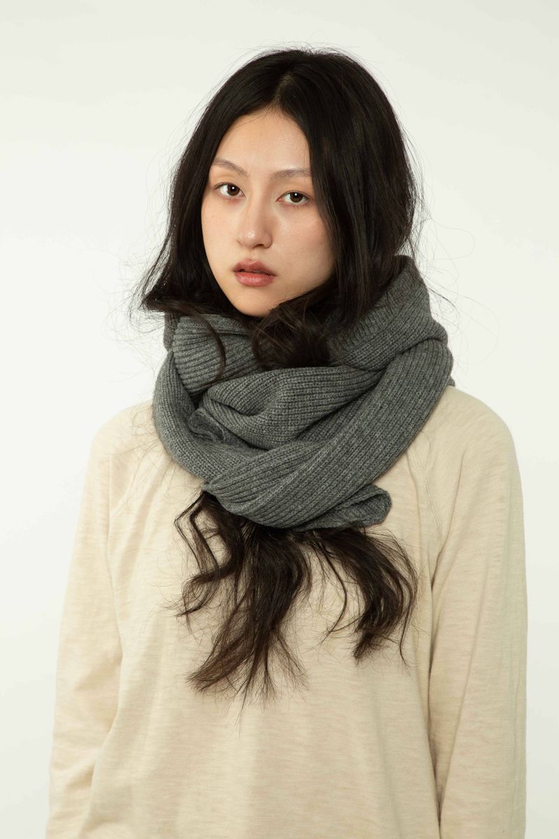 Yak Wool Ribbed Hooded Scarf