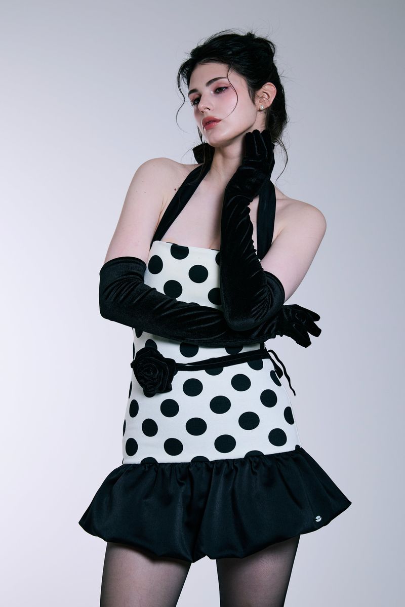 Midnight Bloom Dress (Ivory Dot)