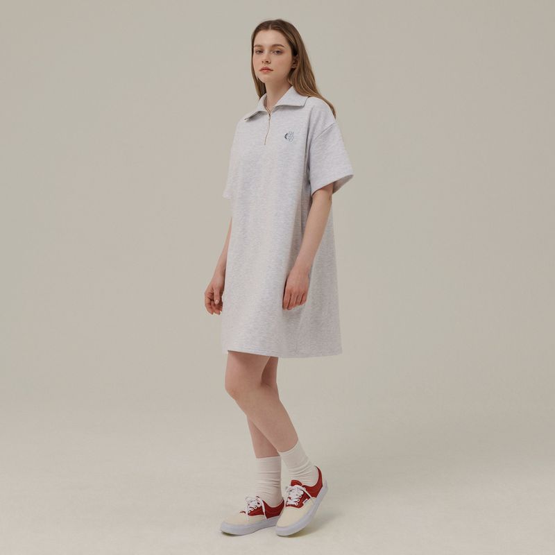 SMALL LOGO HALF ZIPUP MINI DRESS_WHITE MELANGE