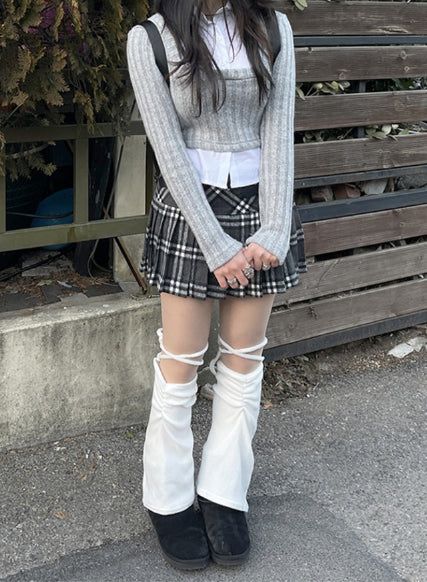 School Look Shirt Cardigan Layered Set