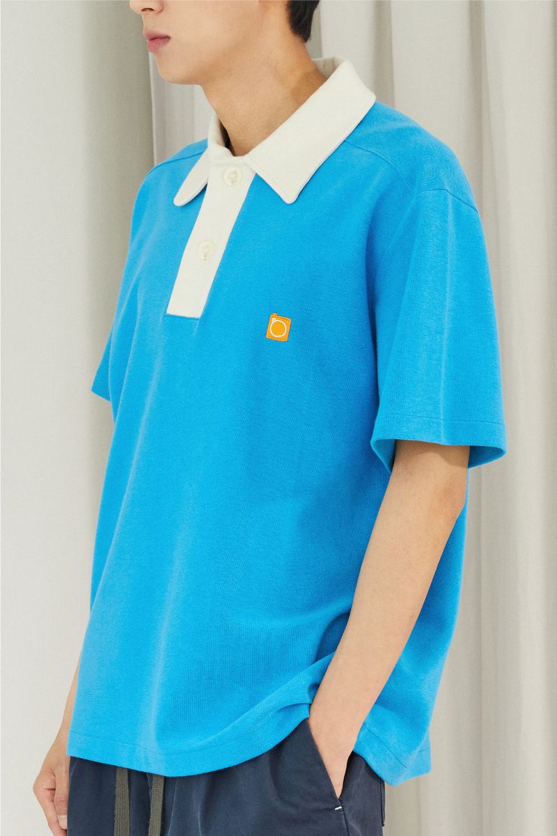 ALARM TERRY COLLAR T SHIRT BLUE_UNISEX