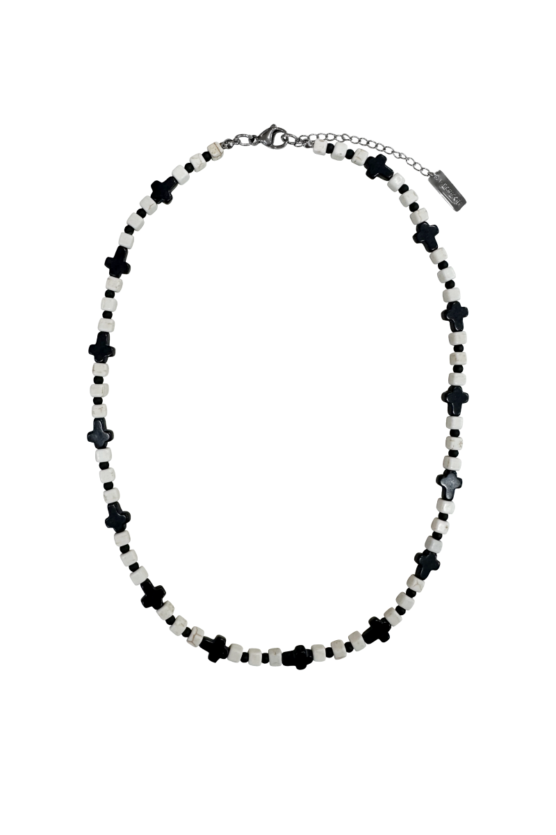 Black cross stone necklace