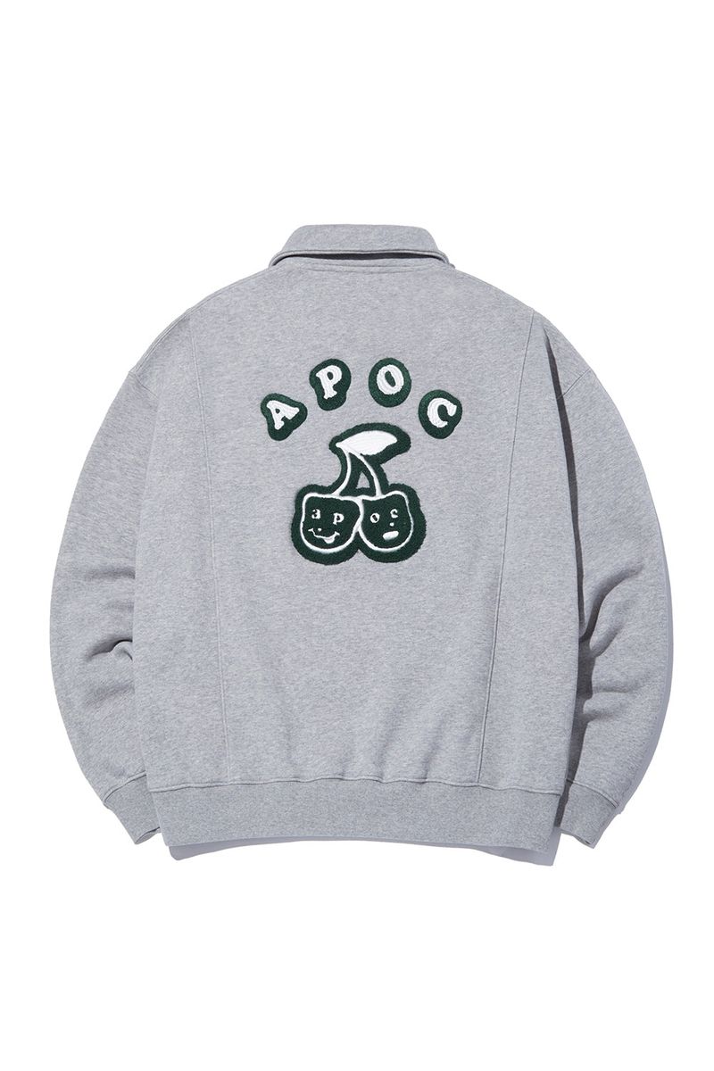 Cherry Bear Half Zipup Crewneck_Grey