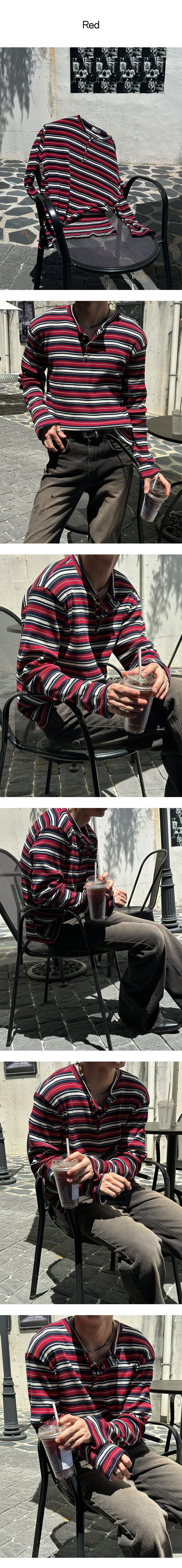 [F/W] Multi stripe henry neck long sleeves (3color)