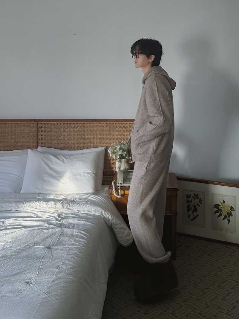 ASCLO Maison Knit Hood Zip Up & Pants (7color)