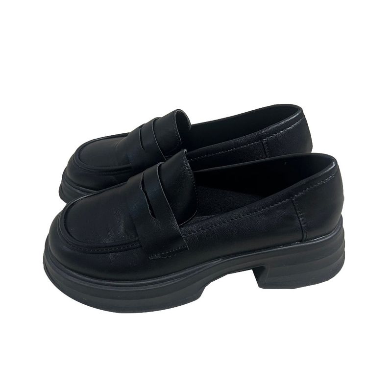  Classic Penny High Heel Round Toe Loafer (Black)