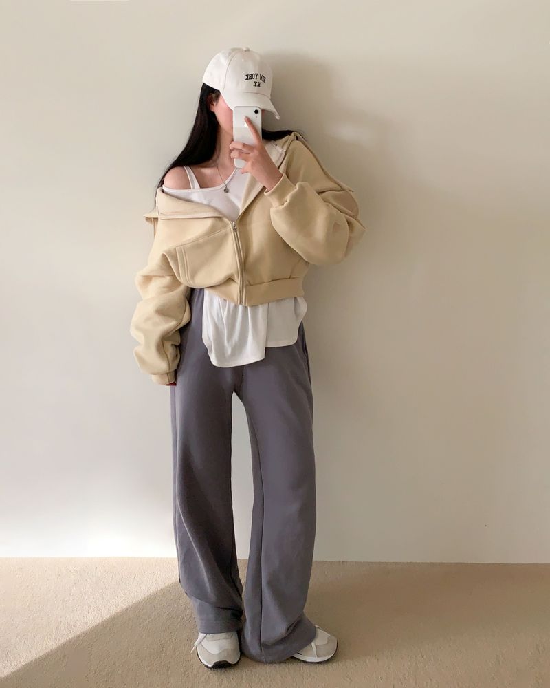 [Bellide made] embroidery napping hood zip-up