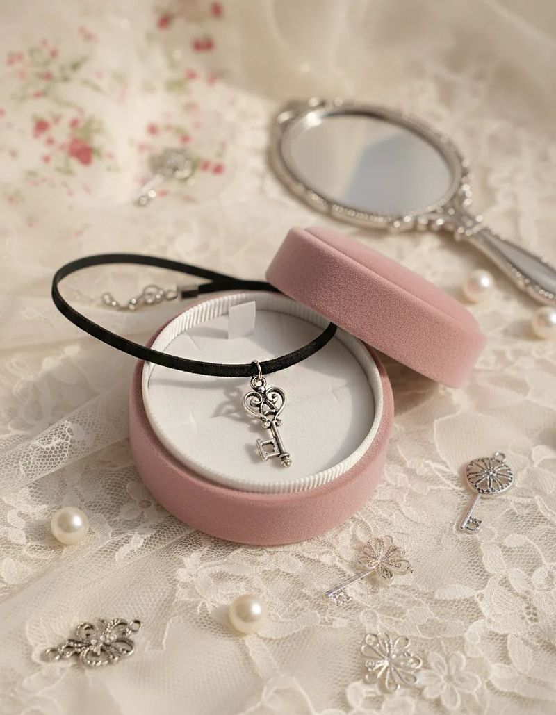 [IVE Wonyoung Necklace] Silver Heart Key Choker Necklace
