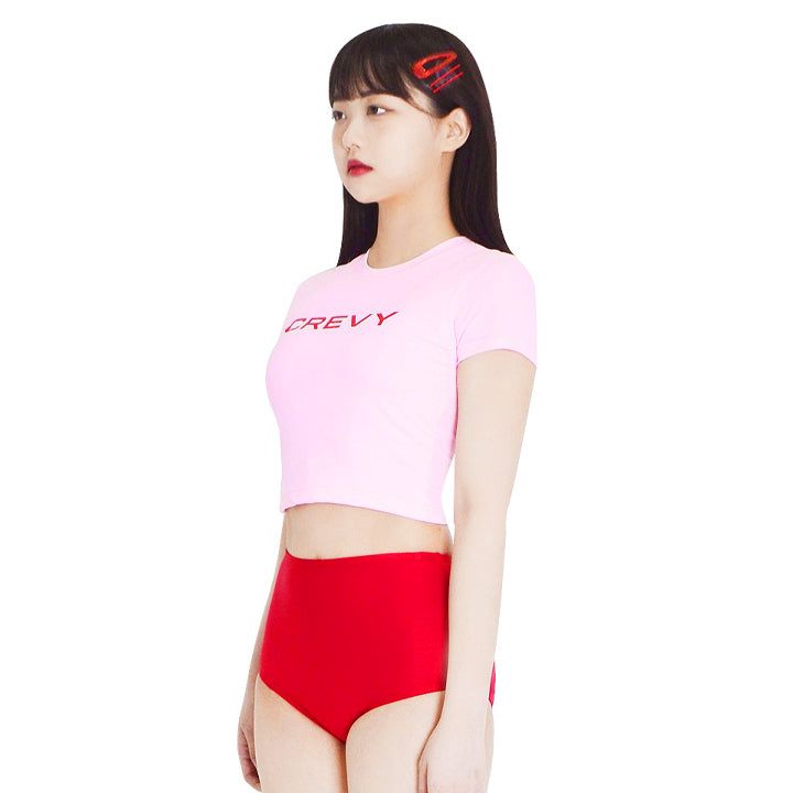 CREVY(クレビー)の「crevy logo crop spandex short sleeve tee (light pink)(Tops)」