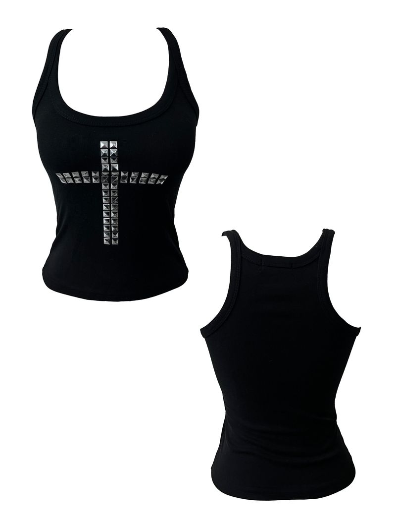 metal stud cross sleeveless (3color)