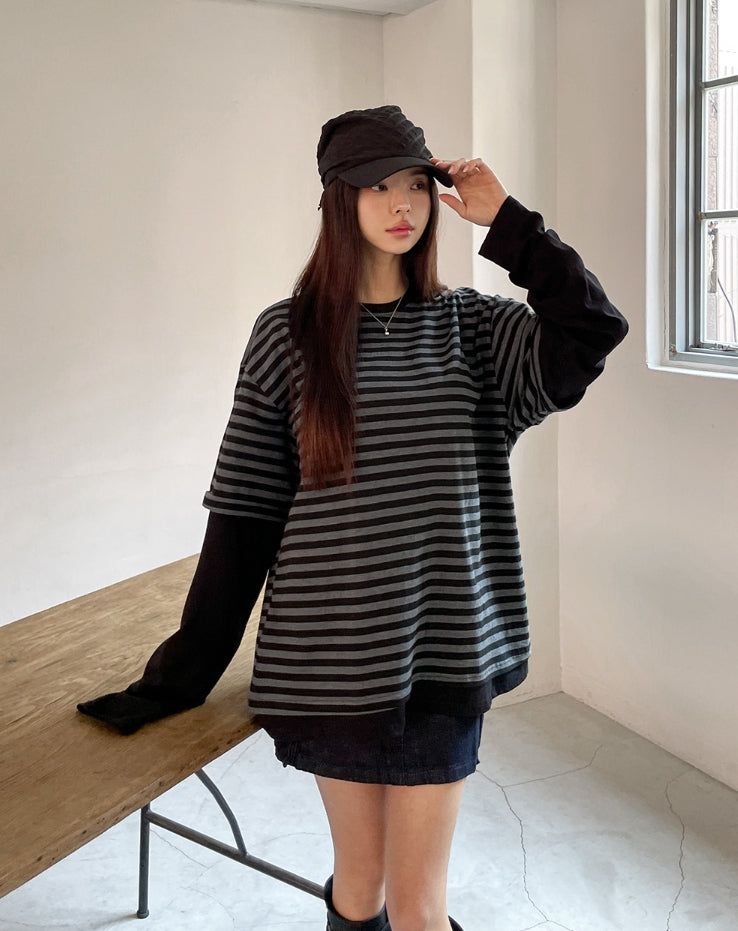 Odd stripe layered t-shirt
