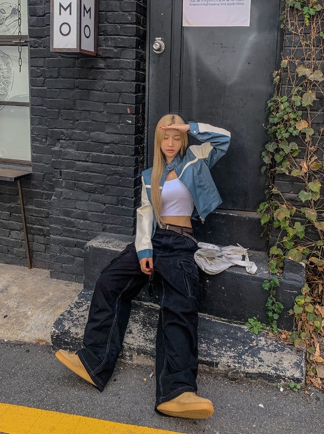 Peer One Track Crop Leather Jacket