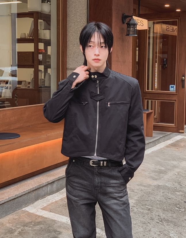Marron stand-collar cropped jacket