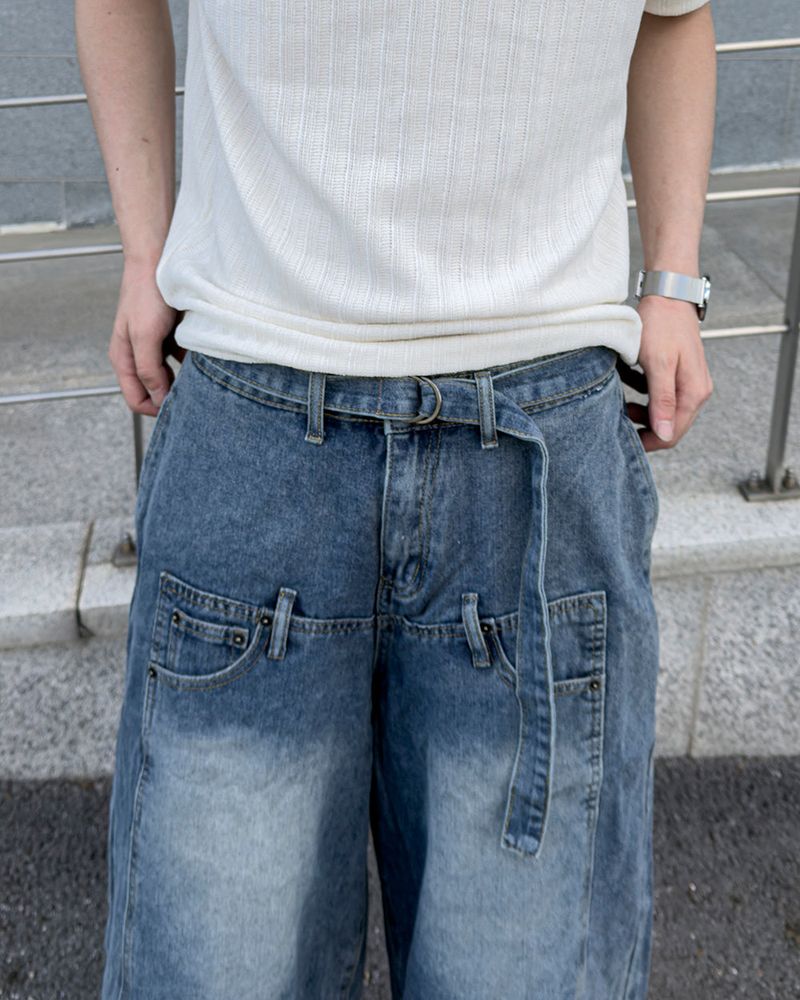 Beltic Asymmetric Pocket Bermuda Denim