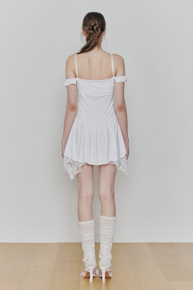 PETAL RUFFLE DRESS white
