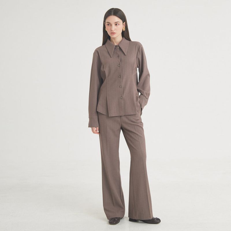 Wool Stripe Flare Pants (Brown)