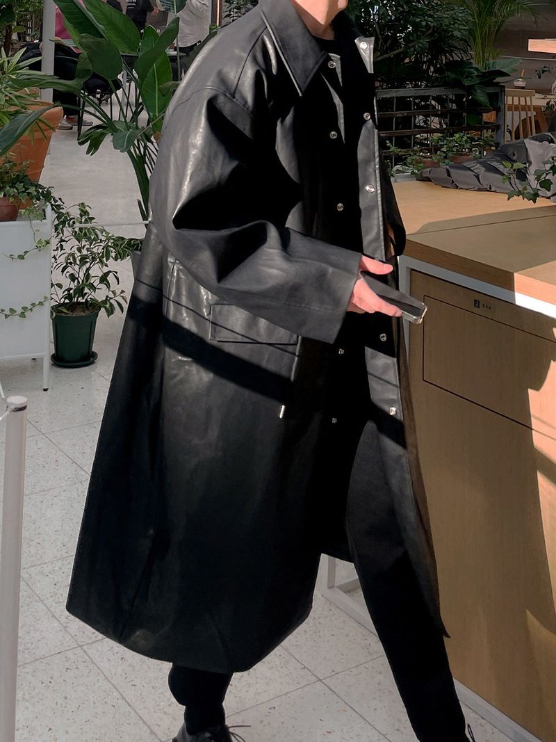 ASCLO Vegan Leather Mac Coat (2color)