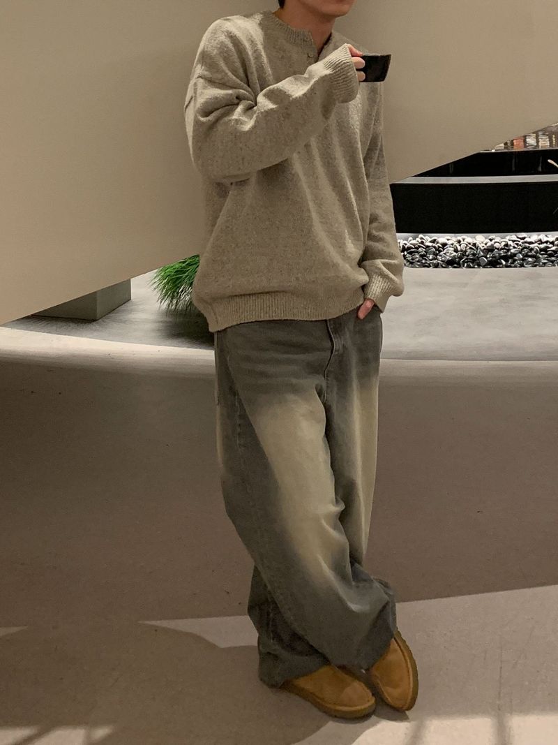 ベーシックオーバーヘンリーネックニット