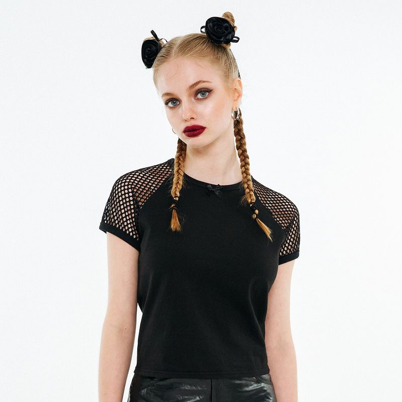 OTHER-worldly（アザーワールドリー）の「Ribbon Raglan T-shirt [Black Mesh]（Tops）」