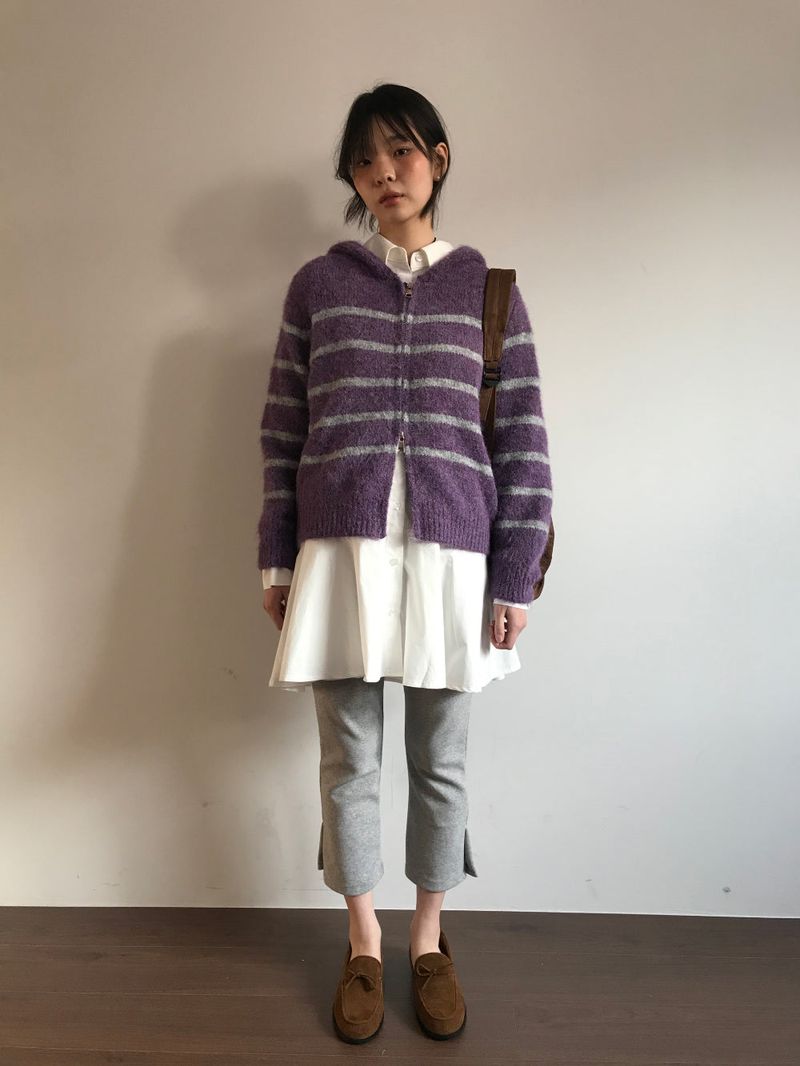 Saint Stripe Knit Hooded Zip-Up (2Colors)